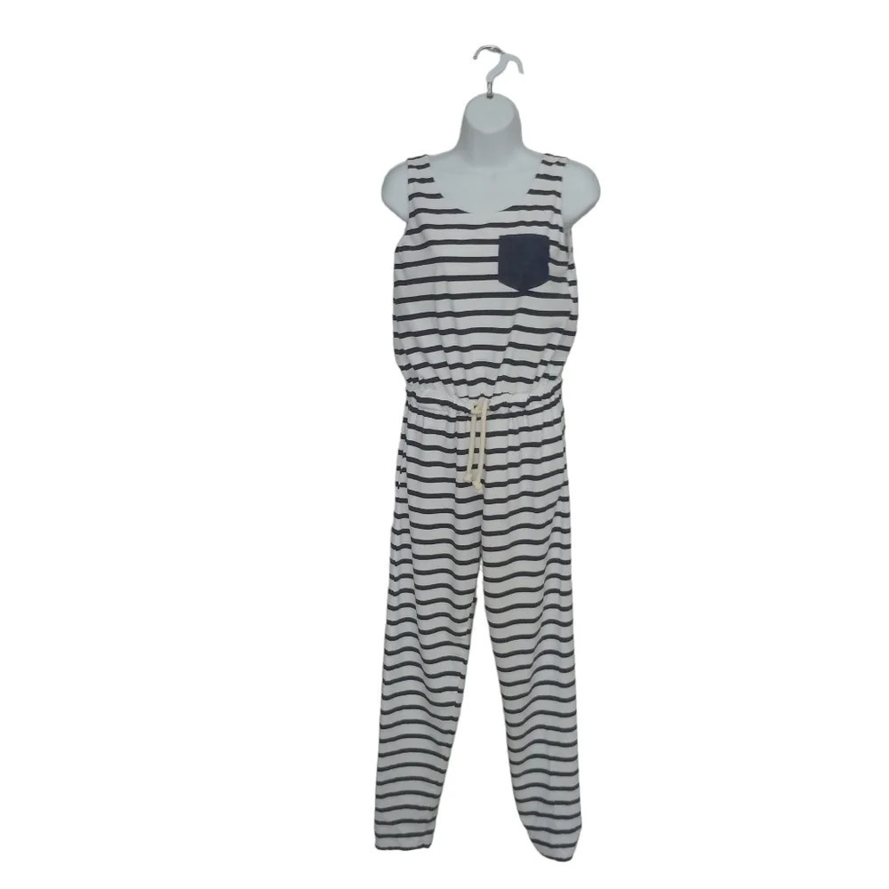 B&RRTEX Sleeveless Striped White and Blue  Romper/Jumpsuit L